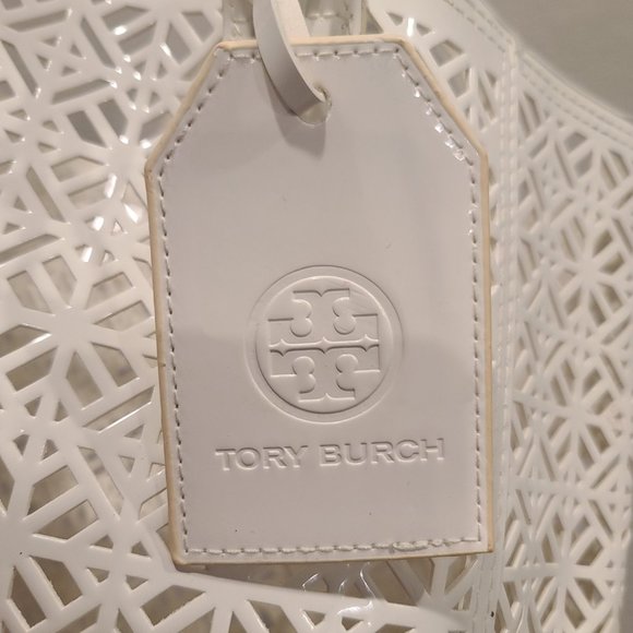 Tory Burch White Large Tote Bag Laser Cut New without Tag - Picture 11 of 14